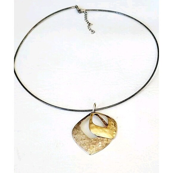 Grace+Heart Jewelry - Grace+Heart Serling Hammered Drop 2 Tone Pendant G&H 1.75" 6.5g